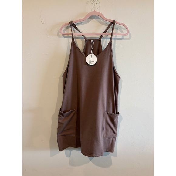 anrabess Dresses & Skirts - Anrabess Women Mauve Brown Sleeveless Romper Dress With Pockets Size L NWT